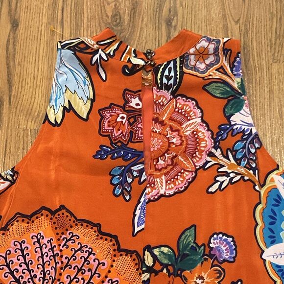 Anthro Maeve Dress Womens Medium Larkhill Orange Floral 100% Silk Swing Midi - Picture 11 of 11